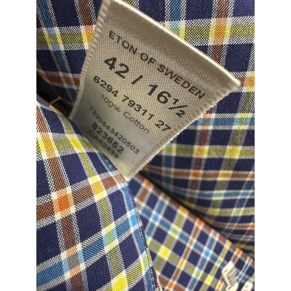 ETON Contemporary Checkered Plaid Button Shirt Multicolor Sweeden Size 42 - 16.5 - Picture 6 of 9